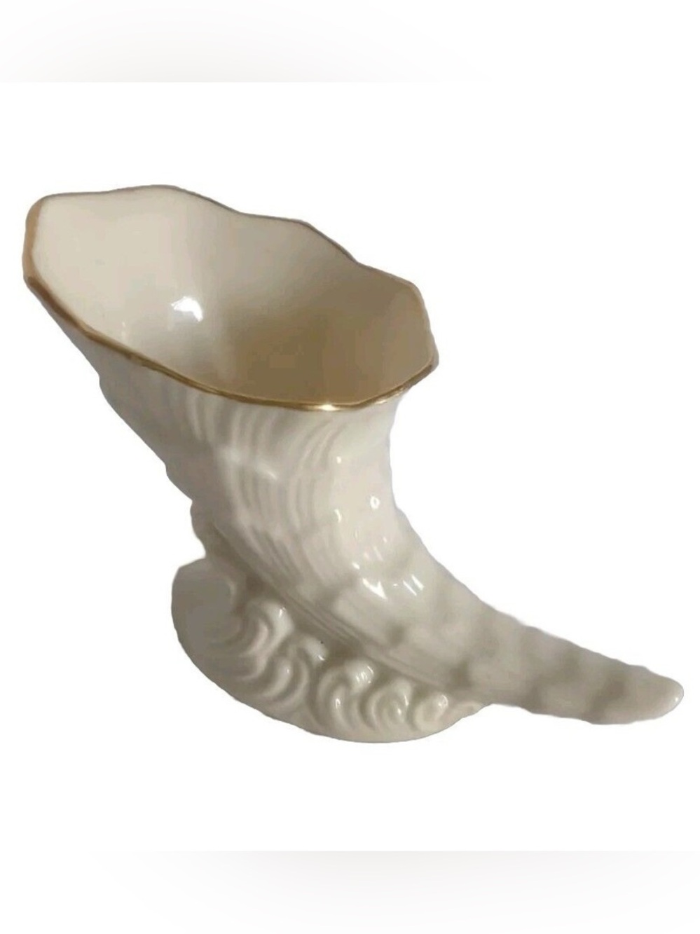 Lenox Vintage Ivory Ceramic Cornucopia with 24k Gold Rim